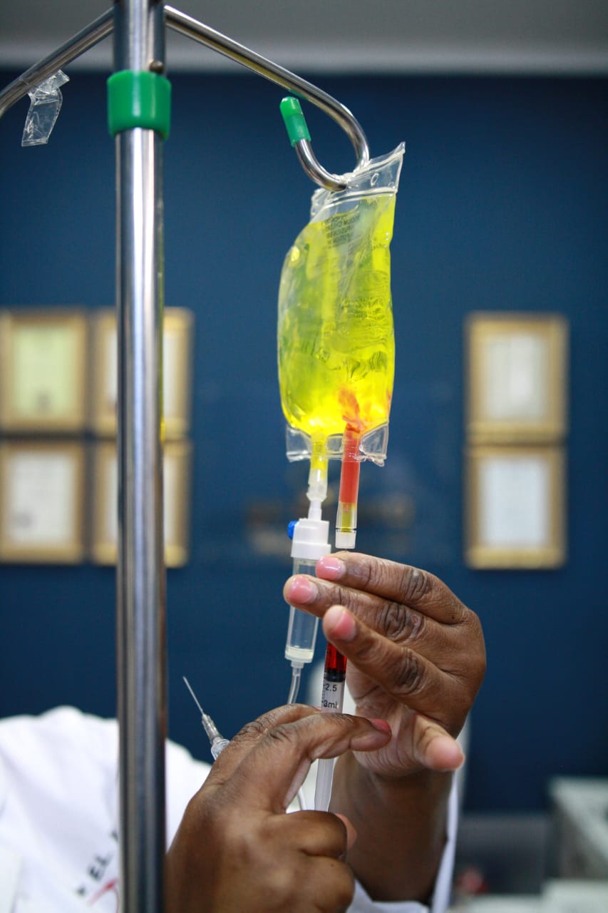 Close-up of an IV infusion preparation