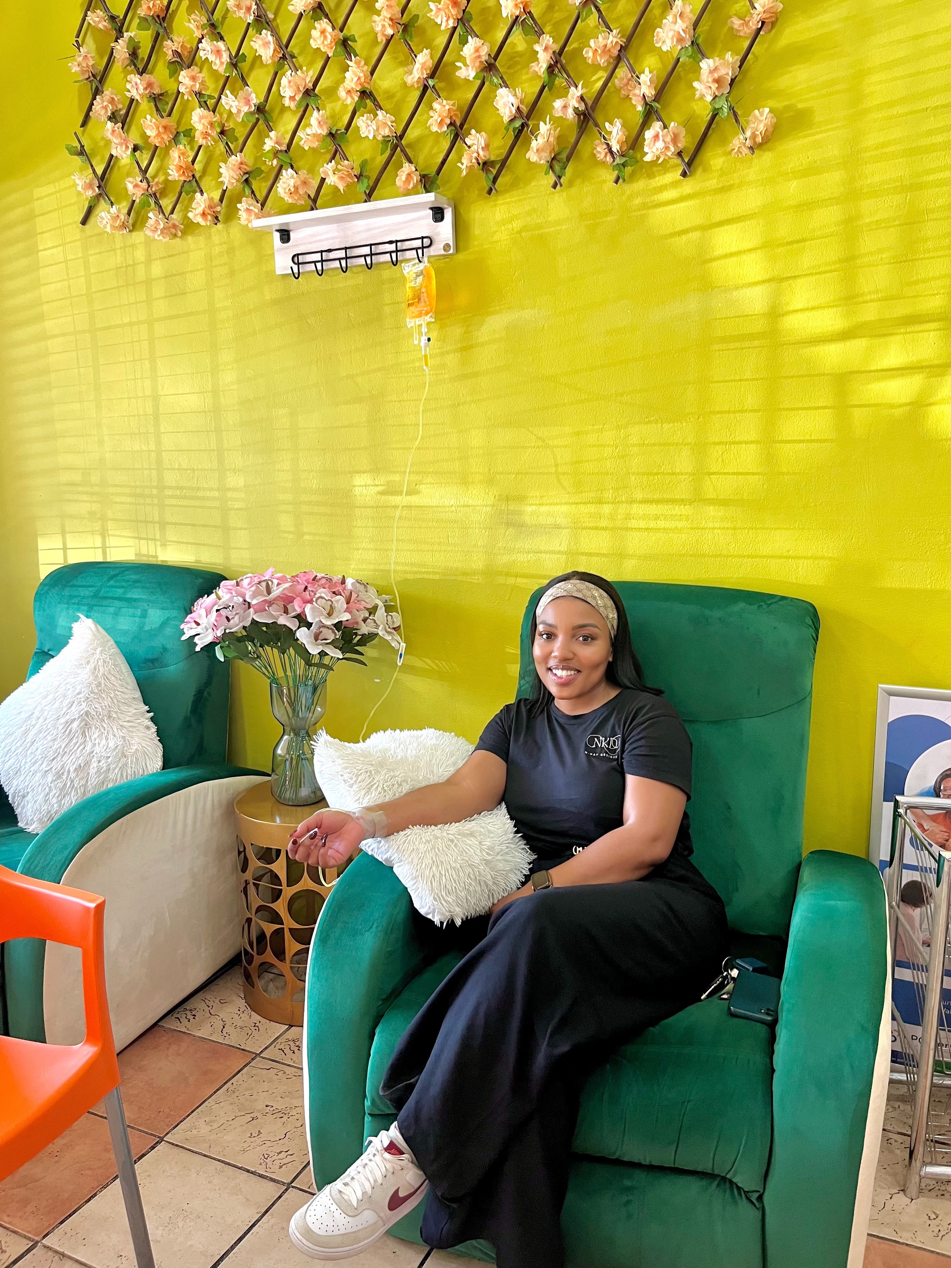 Patient seated in the IV lounge