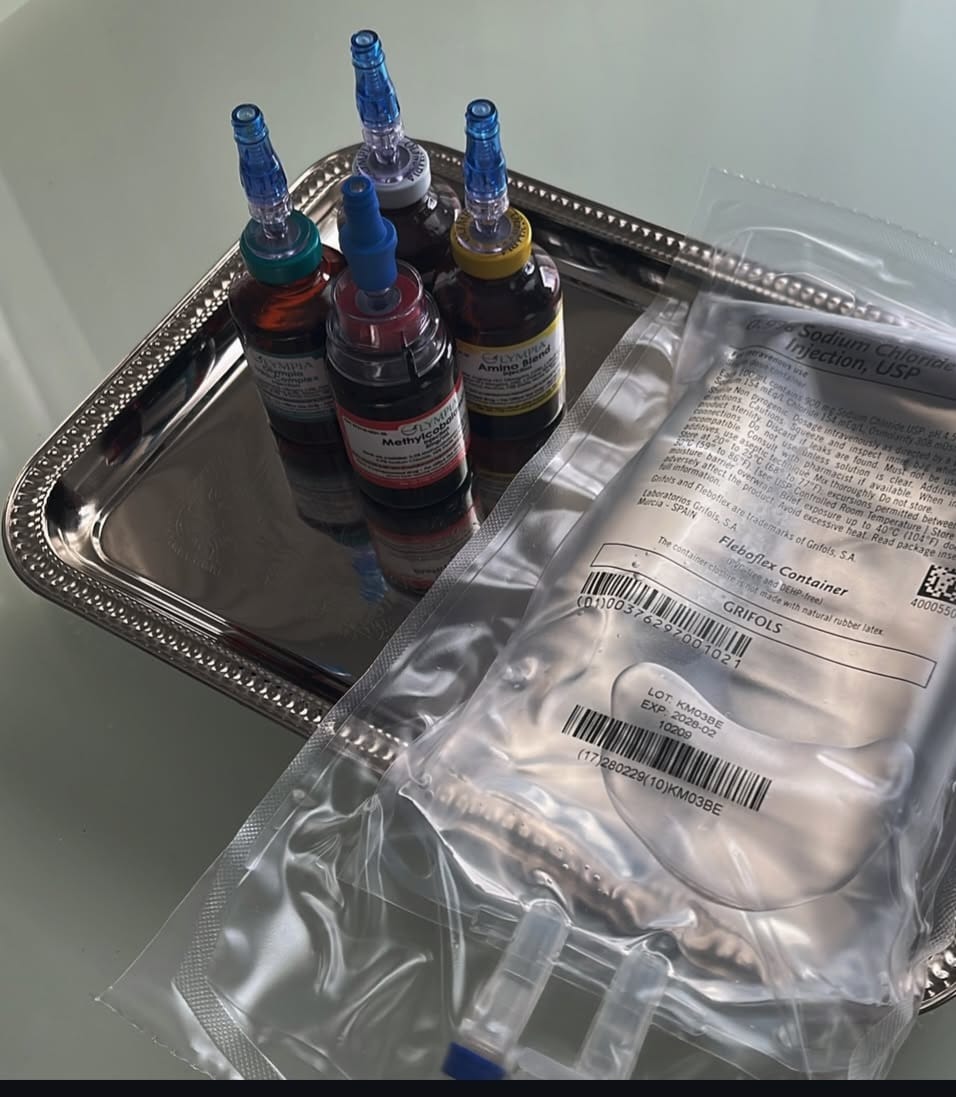 IV treatment supplies on a tray