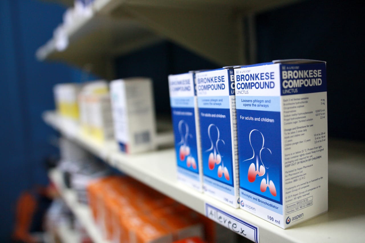 Boxed medication on the practice shelves
