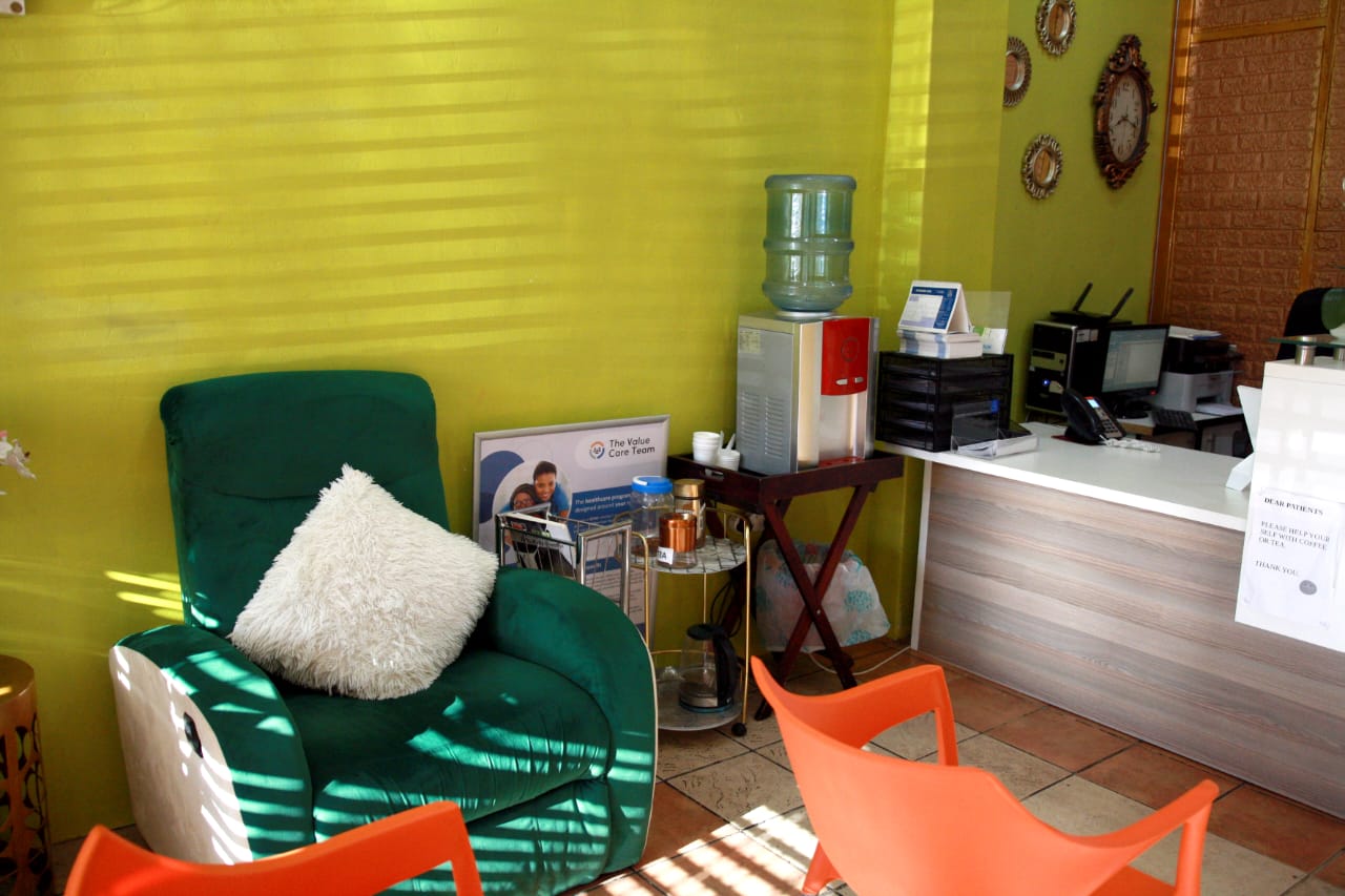 Seating beside the reception desk